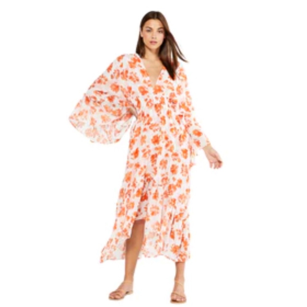 Misa Los Angeles Orange Floral High Low Dress